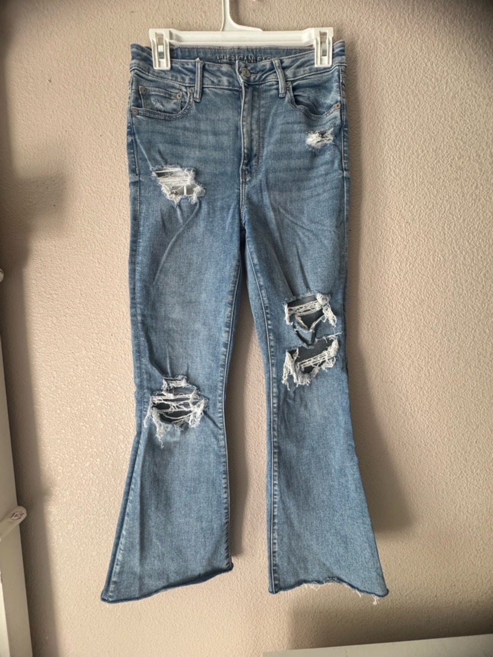 American Eagle Outfitters Light Wash Distressed Flare Jeans